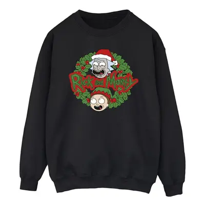 (L, Black) Rick And Morty Mens Christmas Wreath Sweatshirt