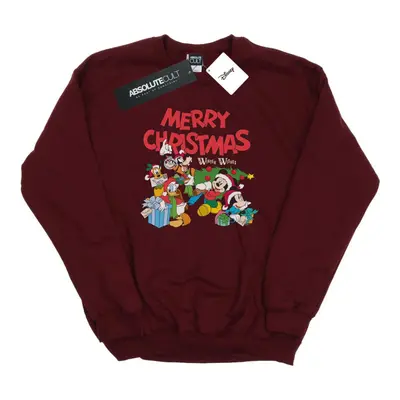 (L, Burgundy) Disney Womens/Ladies Mickey And Friends Winter Wishes Sweatshirt