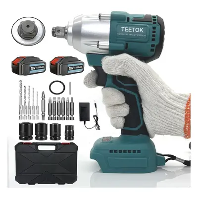 Brushless Cordless Impact Wrench Drills Screwdrivers+4 Sockets+2Battery 5.5A-Makita Battery Comp