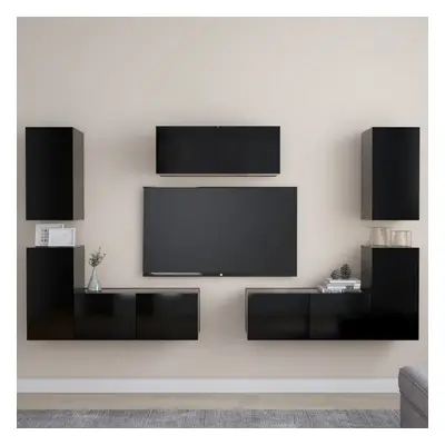 vidaXL TV Cabinet Set Piece Black Chipboard Home Furniture TV Stand Cabinet