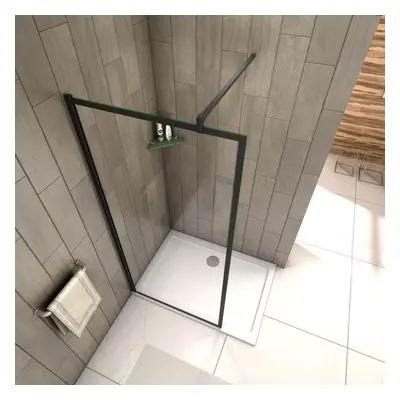 (W10E-1-95-BBK+WFB131-95B) Matt Black Walk in Wet Room Shower Screen Panel