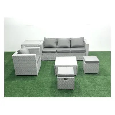 Fimous Garden Outdoor Furniture Set Seater Rattan Sofa Set with Small Footstools Armchair Side T