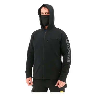 (2XL) Caterpillar Mens ViralOff Hooded Sweatshirt Hoodie w Face Mask Covering - Black