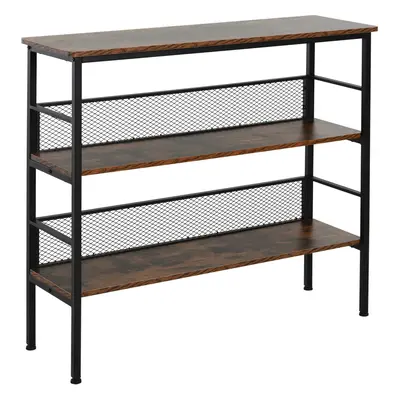 HOMCOM 3-Tier Industrial Style Storage Shelf Metal Frame Adjustable Feet Brown