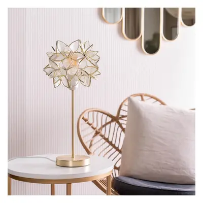 Gold Stem Table Lamp with White Glass Flower Pendant