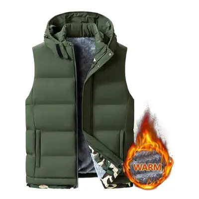 (green, 5XL) Vest For Men Mens Vest Jacket Hooded Men Winter Warm Sleeveless Jackets Male Casual