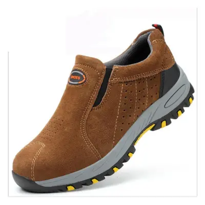 (camel, 44) Steel Toe Safety Work Shoes Men Breathable Slip-on Casual Boots Mens