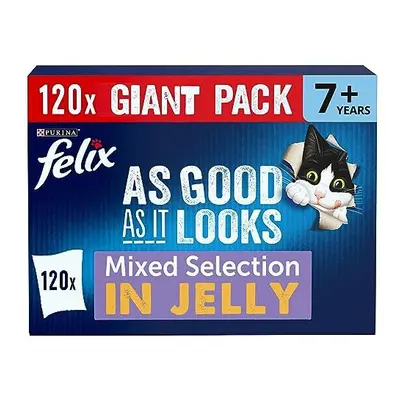 Felix As Good As It Looks 7+ Senior Wet Cat Food Mixed Variety in Jelly Beef, Chicken, Tuna, Sal