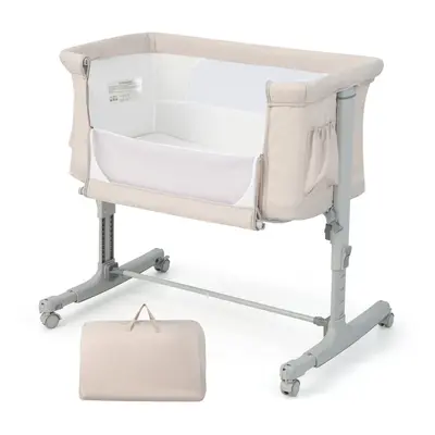 3-in-1 Baby Bedside Bassinet Height-adjustable Baby Cot Bed w/ Wheel