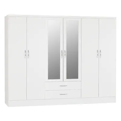 Nevada Door Drawer Mirrored Wardrobe White Gloss Finish Hanging Rail