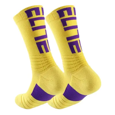 (Yellow) Men Cotton Slash Letter Pattern Sport Breathable Anti-slip Mid-length Tube Socks