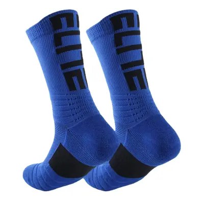 (Blue) Men Cotton Slash Letter Pattern Sport Breathable Anti-slip Mid-length Tube Socks