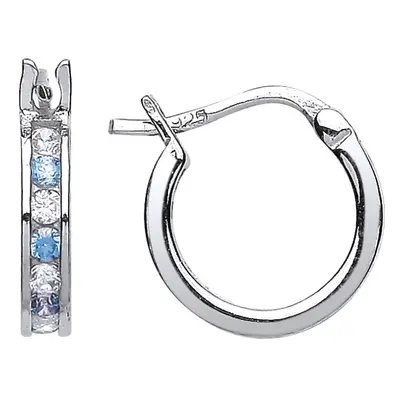 Jewelco London Ladies Sterling Silver Light Blue Cubic Zirconia Channel Set Eternity Hoop Earrin