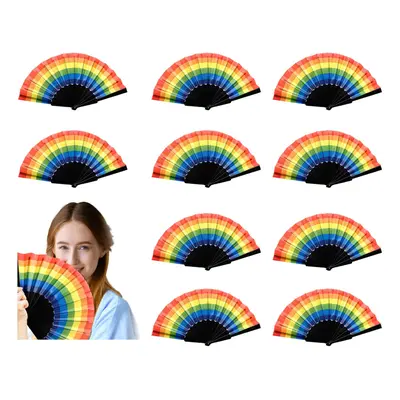 AMS 10pcs Rainbow Hand Fans, Pride Folding Hand Fan, Colorful Hand Held Fan, Plastic Folding Fan