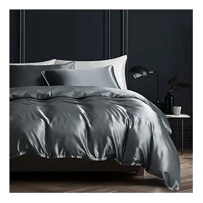 NORCH Dark Grey Duvet Cover Set Double Satin Silk Bedding Set Luxury Sexy Soft Quilt Cover with 