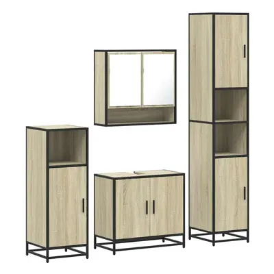 (sonoma oak) vidaXL 4ÃÂ Piece Bathroom Furniture SetÃÂ Grey Sonoma Engineered Wood