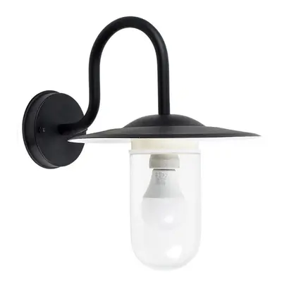 Modern IP44 Rated Black Metal Swan Neck Outdoor Lantern Wall Light with a Clear Glass Shade - Co