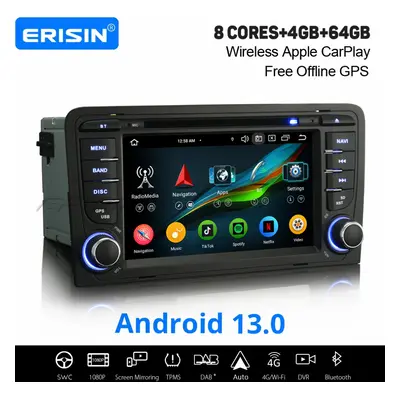 Erisin 4GB+64GB 8-Core Android Car Stereo Satnav For Audi A3 S3 RS3 RNSE-PU DAB+ CarPlay WiFi 4G