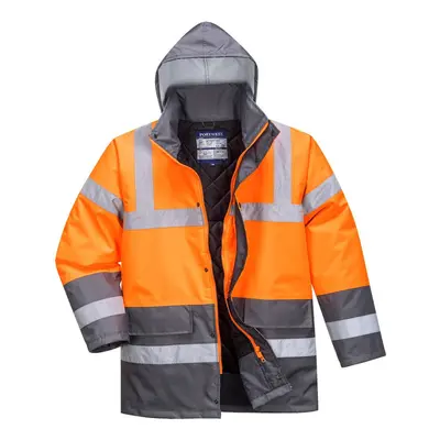 (S, Orange/Grey) Portwest Mens Contrast Hi-Vis Safety Traffic Jacket