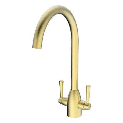 Nes Home Brushed Brass Modern Kitchen Sink Swivel Mixer Tap Dual Lever