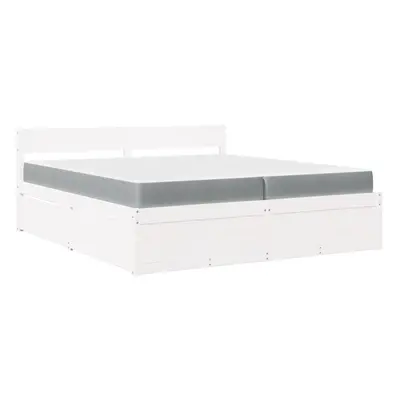 (white, x cm) vidaXL Bed with Drawers and Mattress Home Bed Base Bedstead Solid Wood Pine