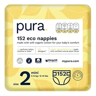 Pura Premium Eco Baby Nappies Size (Mini 3-6kg / lbs) Monthly Pack x per pack, Newborn Nappies, 