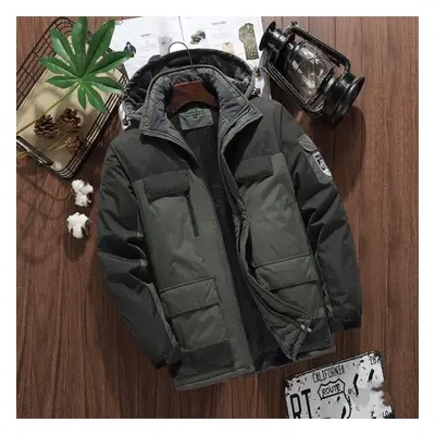 (army green, L) Autumn And Winter New Thick Warm Jacket Men&apos;s Casual Waterproof Loose Large