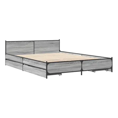 (grey sonoma, x cm) vidaXL Bed Frame with Drawers Bed Base Mattress Foundation Engineered Wood