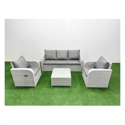 Fimous PE Rattan Garden Furniture Set Reclining Chair Sofa Lounge Sofa Set Square Coffee Table L