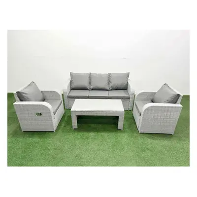 Fimous PE Rattan Garden Furniture Set Reclining Chair Sofa Lounge Sofa Set Light Grey