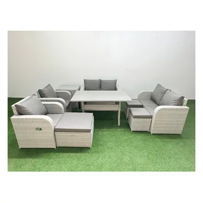 Fimous Seater Outdoor Reclining Chair Love Sofa Set Rattan Garden Furniture Set with3 Stools Sid