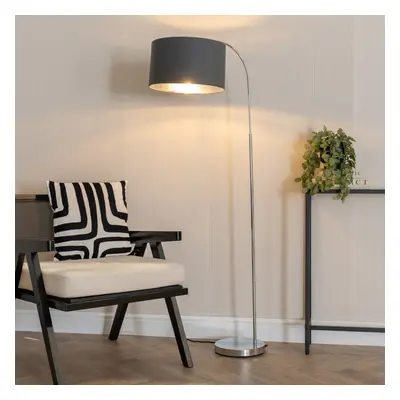 ValueLights Curva Chrome Floor Lamp with Charcoal & Chrome Lamp Shade