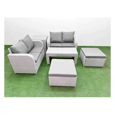 Fimous Seater Outdoor Love Sofa Set Rattan Garden Furniture Set with Oblong Coffee Table Footsto