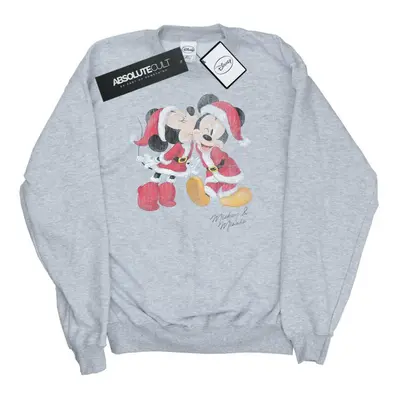 (M, Heather Grey) Disney Womens/Ladies Mickey And Minnie Christmas Kiss Sweatshirt