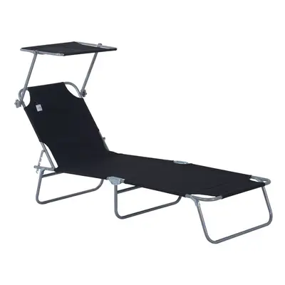 Outsunny Folding Chair Sun Lounger w/ Canopy Sunshade Garden Recliner Hammock