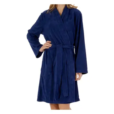 (Navy, Large - UK 16/18) Slenderella Ladies Floral Embossed Soft Fleece Wrap Dressing Gown