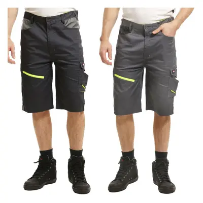 (Black/Grey, 40W) Lee Cooper Workwear Mens Reflective Trim Multi Pocket Stretch Work Cargo Short