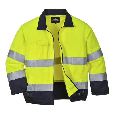 (3XL, Yellow/Navy) Portwest Mens Madrid Contrast High-Vis Bomber Jacket