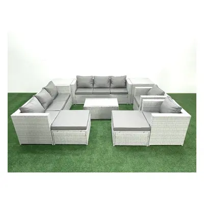 Fimous Outdoor Rattan Sofa Garden Furniture Set with Armchairs Oblong Coffee Table Big Footstool