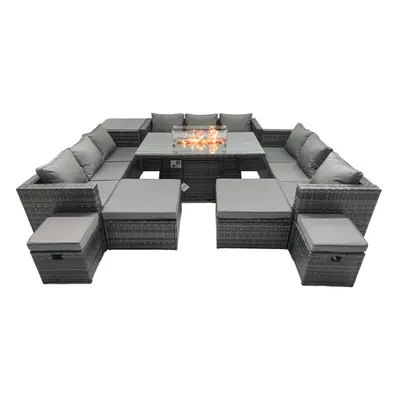 Fimous Rattan Garden Furniture Firepit Dining Set Seater Lounge Sofa Firepit Dining Table Set wi