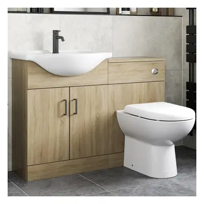 1150mm Bathroom Toilet Vanity Unit Combination Basin Sink Furniture Oak Effect