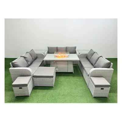 Fimous PE Rattan Lounge Sofa Set Seater Outdoor Garden Furniture Set with Firepit Dining Table S