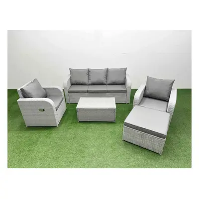 Fimous PE Rattan Garden Furniture Set Reclining Chair Sofa Lounge Sofa Set Oblong Coffee Table B