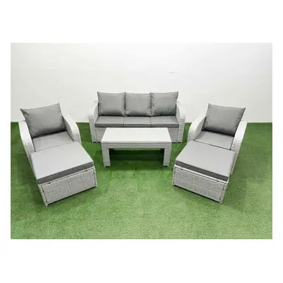 Fimous PE Rattan Garden Furniture Set Reclining Chair Sofa Lounge Sofa Set Big Footstool Light G