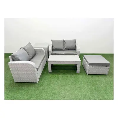 Fimous Seater Outdoor Love Sofa Set Rattan Garden Furniture Set with Oblong Coffee Table Big Foo