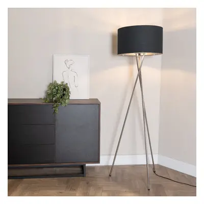 ValueLights Camden Black & Chrome Shade Chrome Tripod Floor Lamp