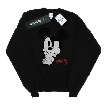 (S, Black) Disney Mens Mickey Mouse Distressed Ponder Sweatshirt