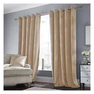 (46" x 54" (116cm x 137cm), Beige Velvet Curtain) Velvet Curtains Eyelet Ring Top Pair Fully Lin