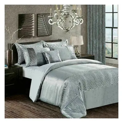 (Silver, Double) Luxury Piece Crushed Velvet Atlanta Duvet Cover