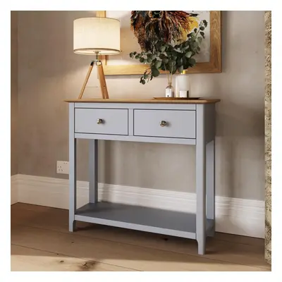 Solid Oak Drawer Console Table Dove Grey Large Oak Top Painted Finish